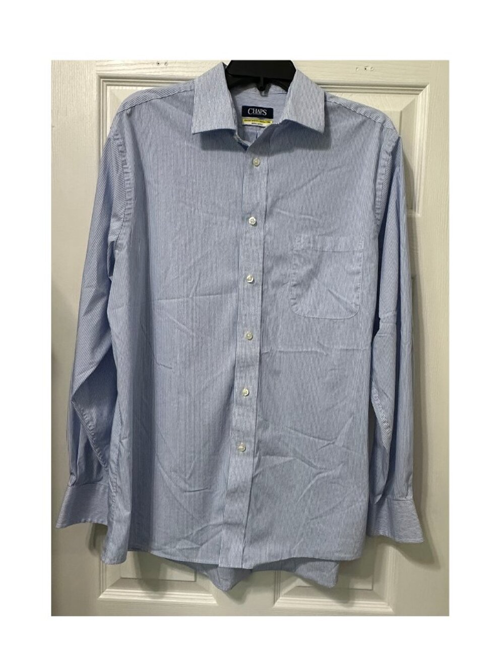 Chaps Men's Button Up Long Sleeves Shirt Blue & White Stripes Size L